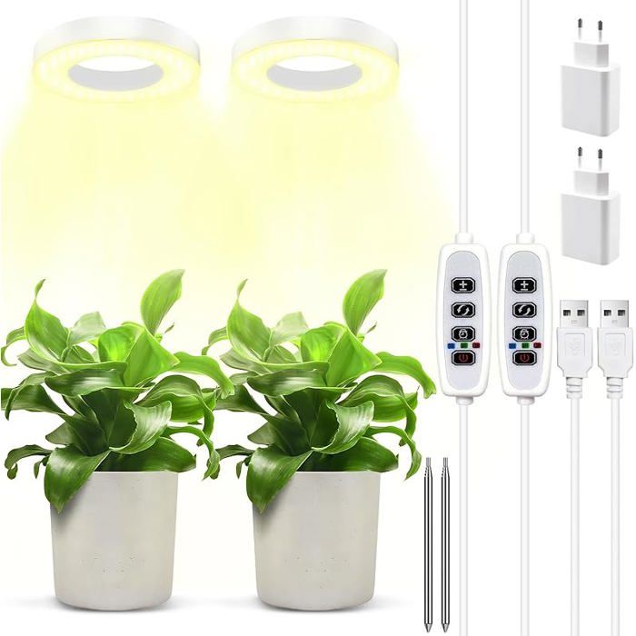 2PCS Lampe Pnte Lampe de Croissance à Spectre Complet Régble en Hauteur avec Minuterie ON/OFF Automatique 3/9/12H 9