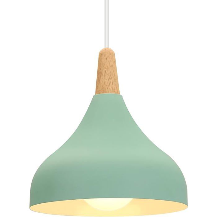 20CM Suspension Luminaire Moderne Style Goutte Chapeau Plafonnier E27 Métal Bois Lampe Suspension Vert vert LUSTRE