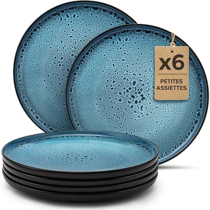 6 Assiette Dessert Azur - Compatible Micro-onde - Assiettes Service de Table Riviera Collection Petites Assiettes (6x) Azu SALADIER