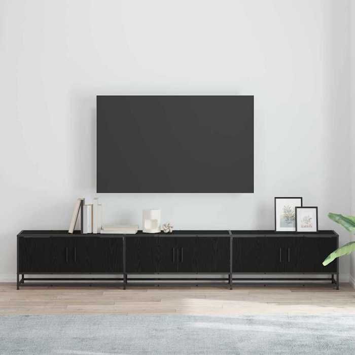 Meuble TV 2 pcs - AVEC RANGEMENT - Chêne noir 240x35x41 cm Bois dingénierie T2781