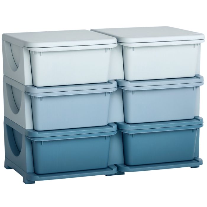 Commode de rangement pour enfants - 6 tiroirs amovibles - Dimensions 75x37x565 cm - Plastique robuste - Bleu