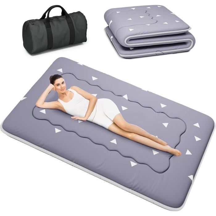 Matelas futon pliable gris portable - Taille 120 x 200 cm - Idéal pour dormir à la maison ou en camping