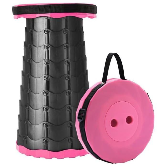 Tabouret Pliable Télescopique Réglable Portable Antidérapant Siège Compact pour Camping Pêche Randonnée Rose