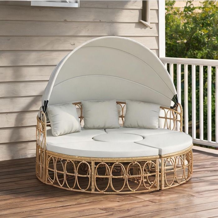 Canapé de jardin en rotin crème 4 pièces avec toit extensible 178x85x66 5 cm