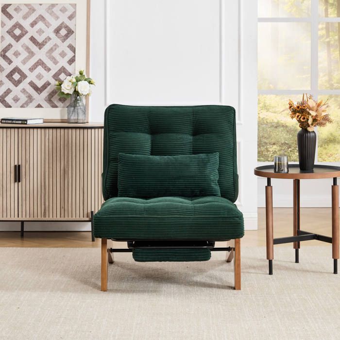 Fauteuil Relaxation Reglable Vert Emeraude Chaise Lounge Moderne FloraGrace Pour Salon Repose-Pieds Integre 127x73x90cm