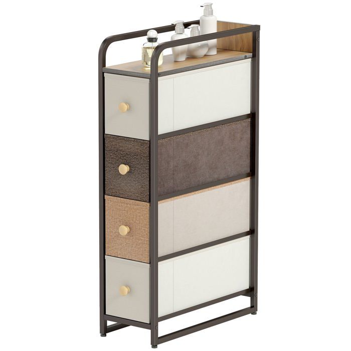 Commode - HELLOSHOP26 - 4 tiroirs - Profil fin 20 x 47 x 84 5 cm - Tiroirs tissu pliables - Pieds réglables & anti-basculement Commode - HELLOSHOP26 - 4 tiroirs - Profil fin 20 x 47 x 84 5 cm - Tiroirs tissu pliables - Pieds réglables & anti-basculement