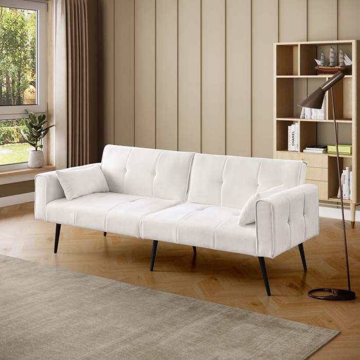Canapé-lit futon convertible 175x71x71 cm canapé compact pour petits espaces mousse haute résilience velours côtelé pieds métal