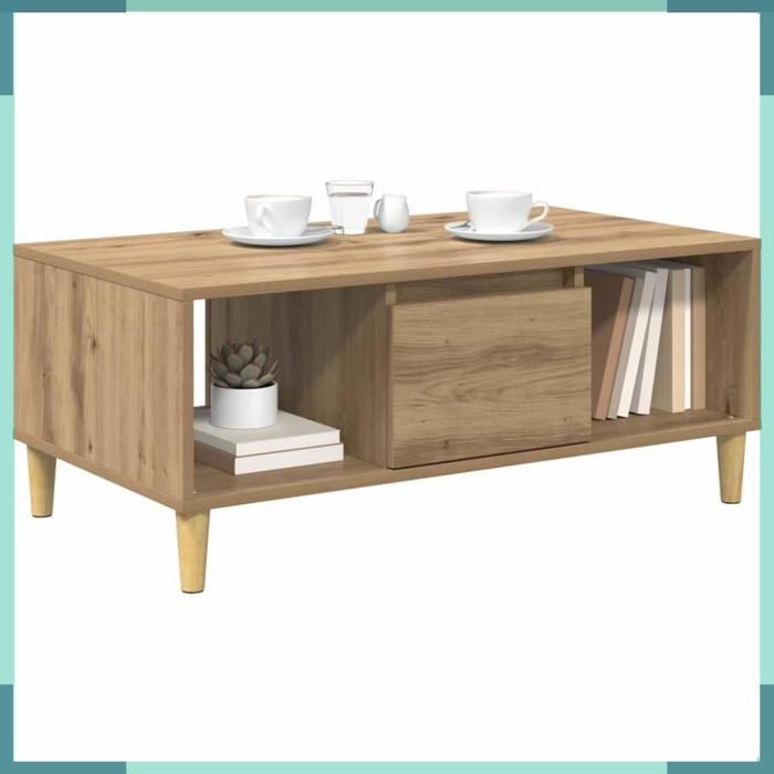 Table basse - 881166 - Chêne artisanal - Bois dingénierie - Avec tiroir et 2 étagères