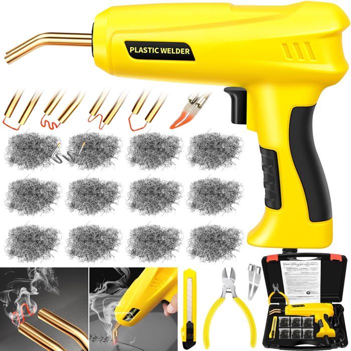 200W Soudure Plastique 2 en 1 Kit de Reparation Souder Plastique avec 1000Pcs 6 Types Agrafes Soudeuse Plastique Machine a Souder
