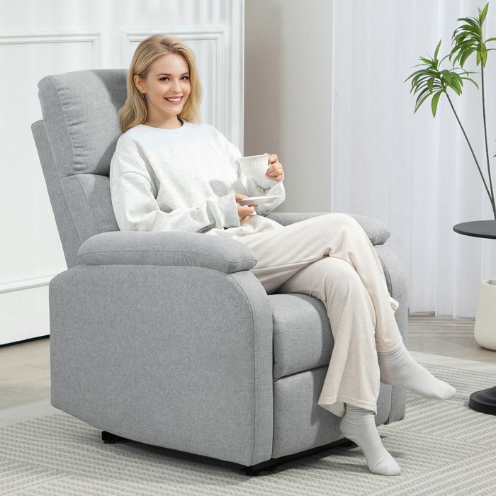 Fauteuil relax - ZEVKOR - Fauteuil relax 1 - Tissu gris - Inclinable manuel - Repose-pieds escamotable