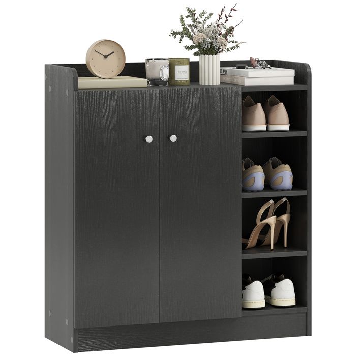 Meuble à chaussures – 12 paires étagères ouvertes et fermées – pour entrée couloir – 83x30x90 cm Noir