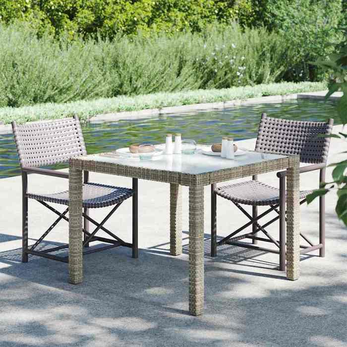 Table balcon vidaXL Table de jardin 90x90x75 cm Verre trempé et résine tressée Gris durable &4249