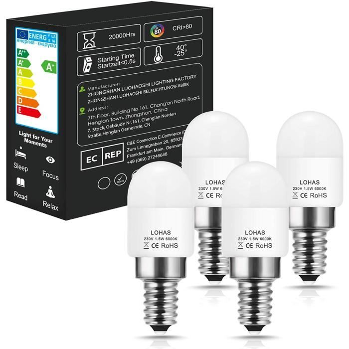 LOHAS® Lot de 4 Lampe E14 LED Ampoule pour Réfrigérateur 1.5 W Puissance équivalente à une Lampe de 15 Watt,Blanc Froid 6000K