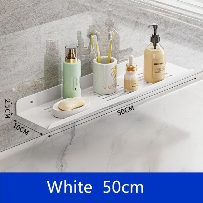 Etagère de salle de bain à coller, tablette de douche murale 23 x 23 x 3,5  cm, blanc mat