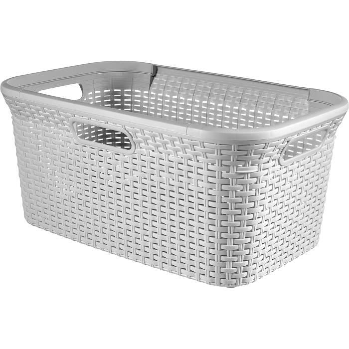 Corbeille à linge en osier blanc avec doublure amovible en coton et 2