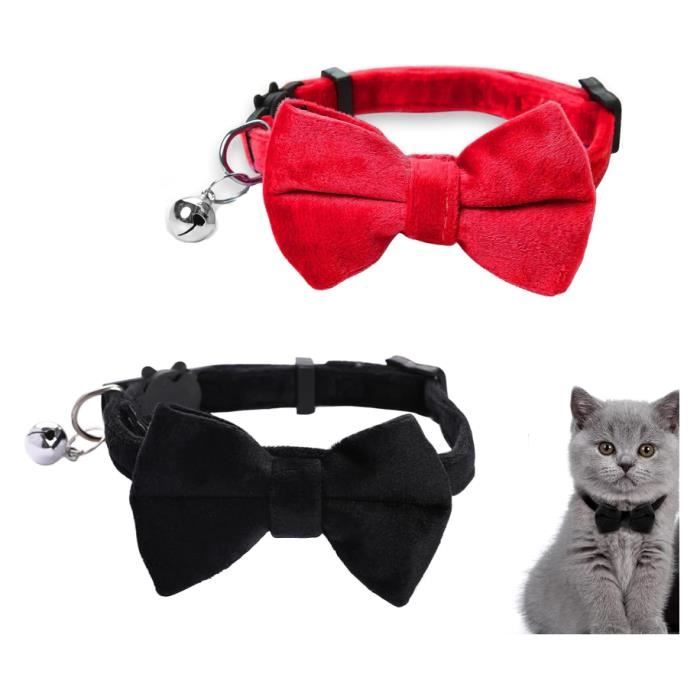 Lot de 2 Collier Chat,Colliers en Velours pour Chat avec Clochette et Nœud Papillon,Accessoires personnalisés pour Chats