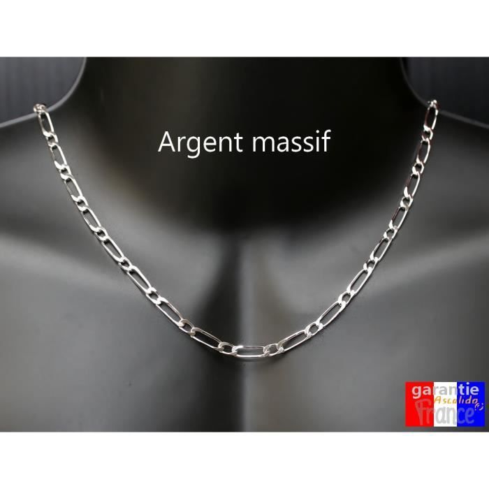 Bracelet Chaine Argent 925 Rhodié Homme Maille Figaro (1+3) 5 mm