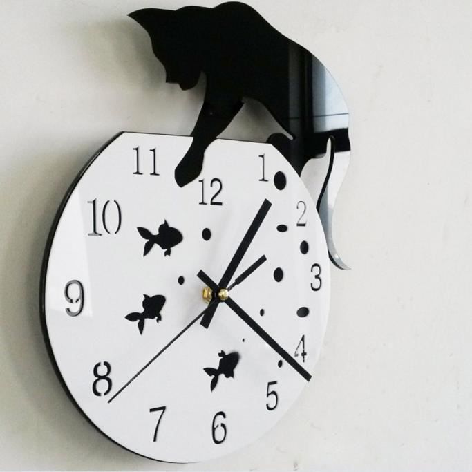 Mechant Chat Acrylique Pendule Horloge Murale Design Moderne Maison Decor Watch Wall Sticker Hxq1 Cdiscount Maison