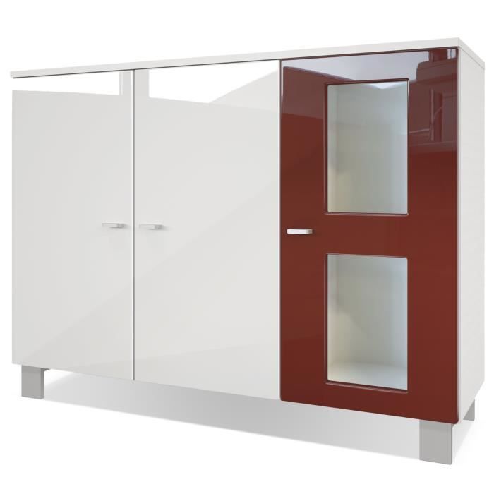 Vladon Buffet Armoire Denjo Corps en Blanc Mat//Façades en Blanc Haute Brillance et Aspect Béton Oxyde