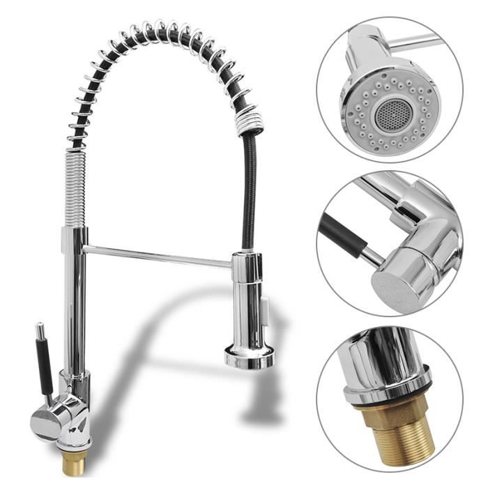 Robinet Cuisine Douchette /à Ressort /à Deux Jets VENTCY Robinetterie Cuisine Argent Avec Douchette Extractible Robinet Mitigeur Cuisine Pivotant /à 360/° en Laiton Durable Finition Chrom/ée