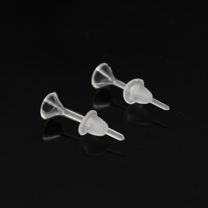 paire Tige Clous+Embout plastique Transparent création boucle d'oreille création 