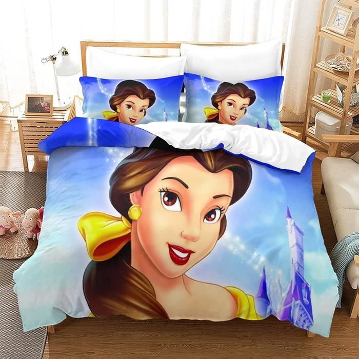 Housse De Couette 3D La Belle Et La Bête - Microfibre Douce, Fermeture éclair - Parure 3 Pièces Double 200x200 Cm
