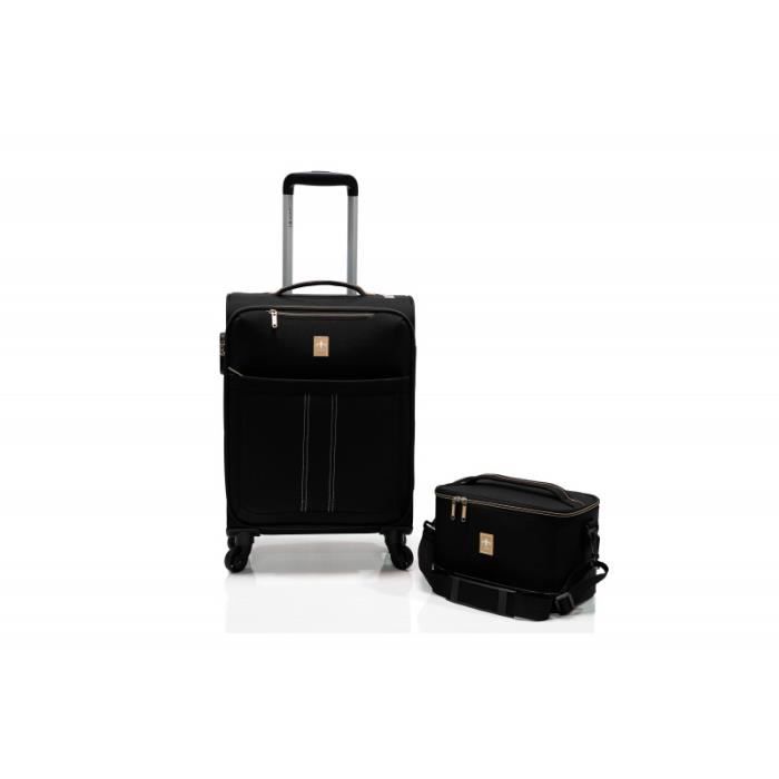lot valise cabine souple + vanity "ultra léger" - lys paris - noir.