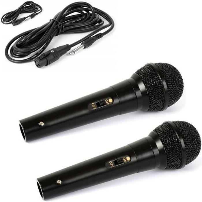 2 Microphones Chant KARAOKE Conférence, Musique Dynamique Unidirectionnel Noir- Câble XLR-XLR 3m