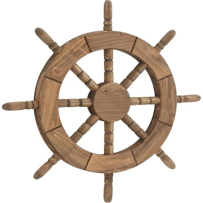 Roue De Bateau Nautique En Bois Massif 24 Pouces - Décoration Murale Style Pirate & Maritime Premium