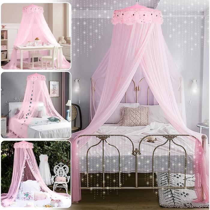 Ciel de lit Moustiquaire, Ciel de Lit Princesse Moustiquaire Dôme Polyester, Décoration pour Chambre Bébé ou Enfant (Rose)