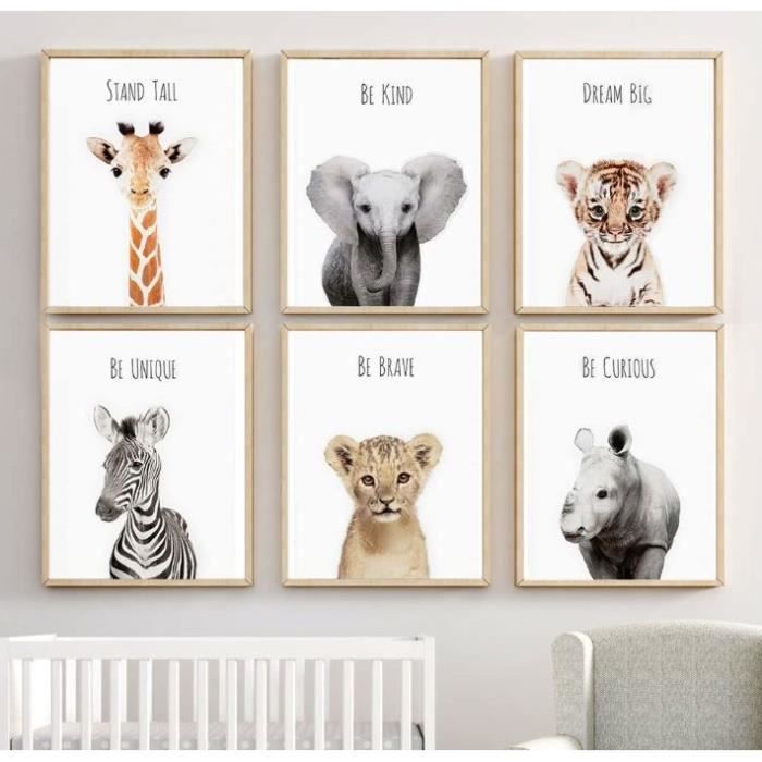 6 Affiche Animaux Rigolo Elephant Girafe Zèbre Tigre Lionceau Hippopotame  Poster Phrase Inspirante 20x30 Tableau Savane - Cdiscount Maison