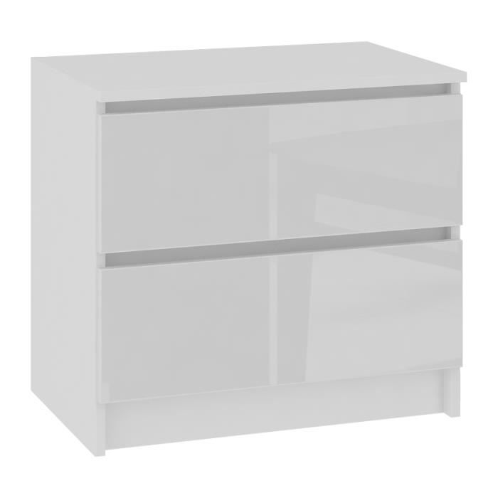 SKANDI | Table de chevet contemporain chambre 60x55x40 cm | 2 tiroirs larges | Design moderne&robuste  | Table d'appoint | Blanc laq