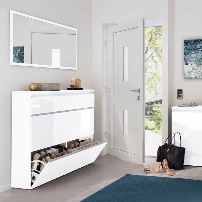 Meuble à chaussures gain de place 2 portes compartiment à rabat 24 paires de chaussures Magic