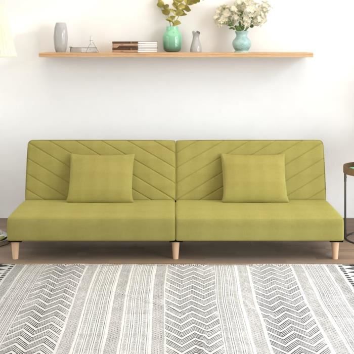 Canapé-lit à 2 places vert en tissu - Banquette Clic clac - Sofa Divan convertible