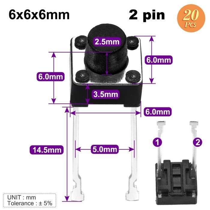10 Interruttori A Pulsante Mini PBS-110 - Momentanei Normalmente Aperti, Colore Rosso