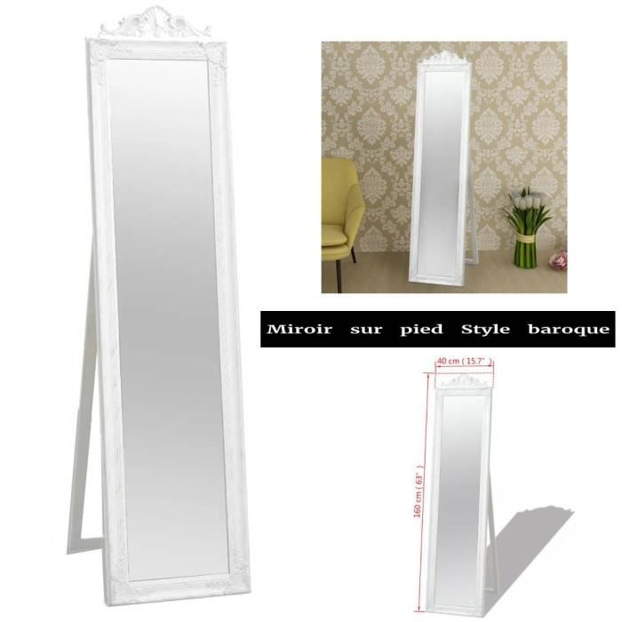 Miroir sur pied - Belleshop - Baroque - 160 x 40 cm - Bois et verre - Blanc