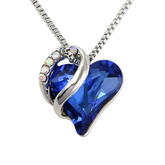 Pendentif Collier Coeur D Amour Collier Femme Swarovski Avec Cristaux Elegant Bijoux Femme Cadeau D Anniversaire Pour Elle Bleu Achat Vente Sautoir Et Collier Collier Swarovski Cristaux Ble Metal Cristal