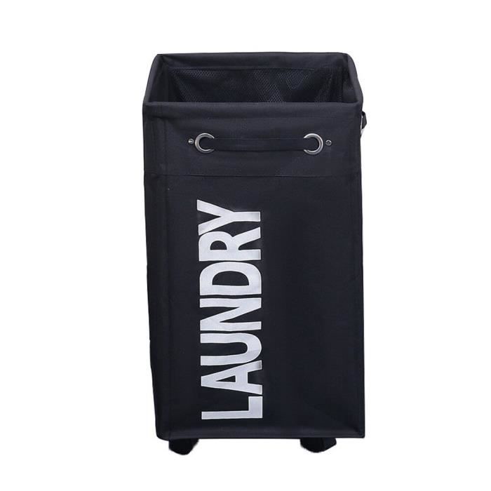 Panier à Linge Roulant 70L Pliable - Avec Roues Et Frein - Sac Amovible Lavable - Rangement Jouets Ou Linge Sale - Noir