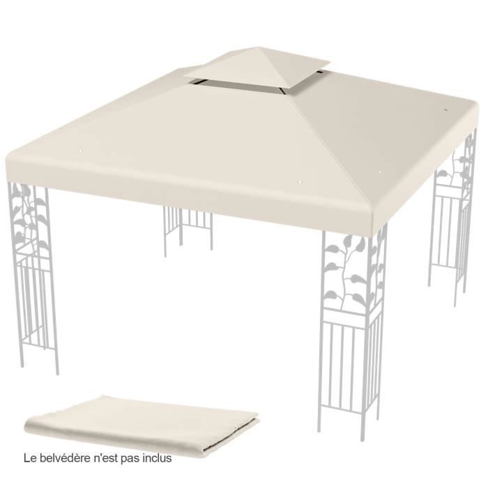 COSTWAY Toile de Rechange pour Pavillon 3m x 3m en Polyester Toile à Double Niveau Trous de Drainage Attaches Auto-agrippantes
