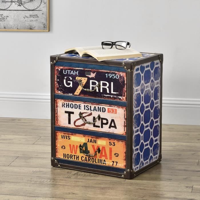 Commode - EN.CASA - United States - 3 tiroirs - Bleu - Design industriel Commode - EN.CASA - United States - 3 tiroirs - Bleu - Design industriel