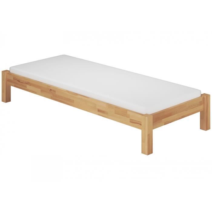 60.84-12m lit simple style futon en hêtre naturel 120x200 cm avec sommier à lattes en bois et matelas