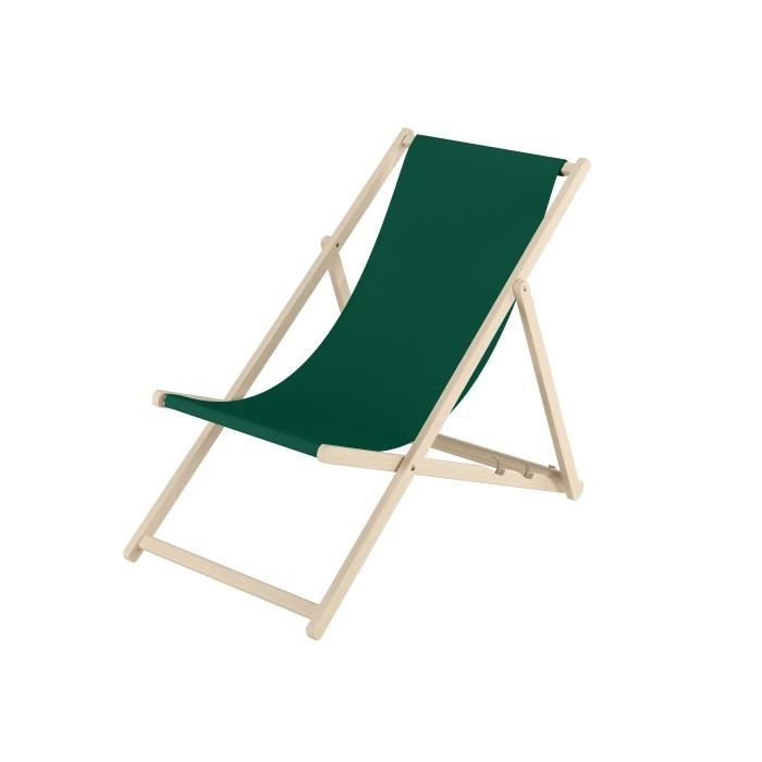 chaise longue de jardin verte, chilienne, bain de soleil pliant, en bois naturel v-10-304n [modèle base]