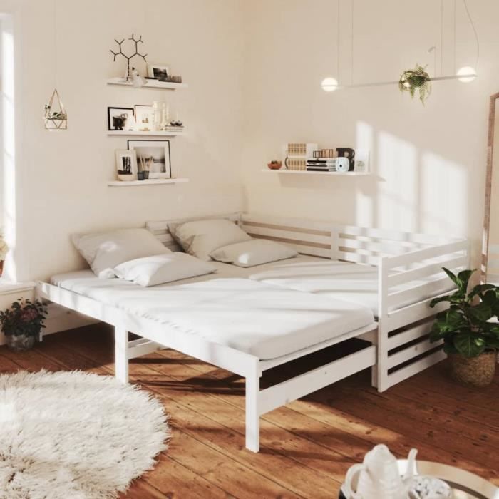 famirosa lit coulissant blanc bois de pin massif 2x(90x200) cm-6966