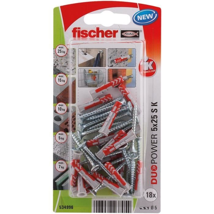 FISCHER Cheville duopower 5x25 avec vis blister de