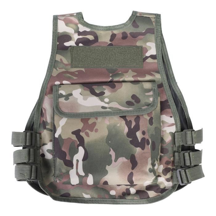 Gilet Camouflage Militaire Enfant - Nylon, Réglable, Multi-poches, Pour Jeux Airsoft
