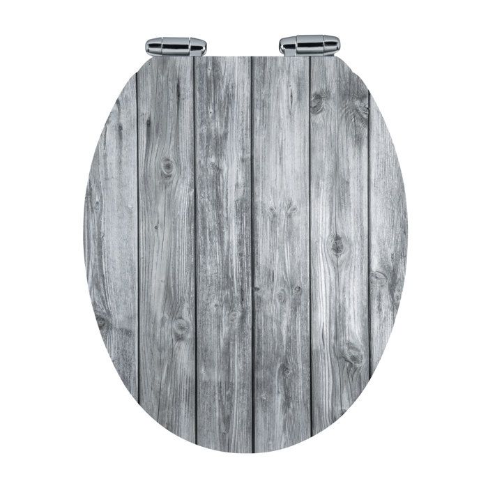 ZIMOM Couvercle de toilette en bois massif Couvercle de caoutchouc en bois Remplacement de lancienne toilette Longue charnière à dégagement rapide en forme de V en acier inoxydable spécial 