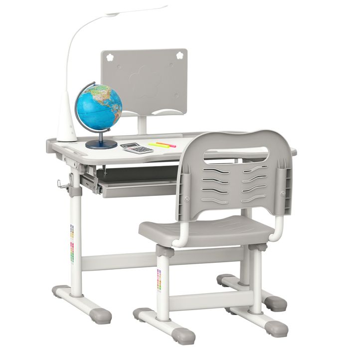 Ensemble chaise et bureau pour enfants - HOMCOM - lampe LED hauteur réglable plateau incliné support de lecture - gris