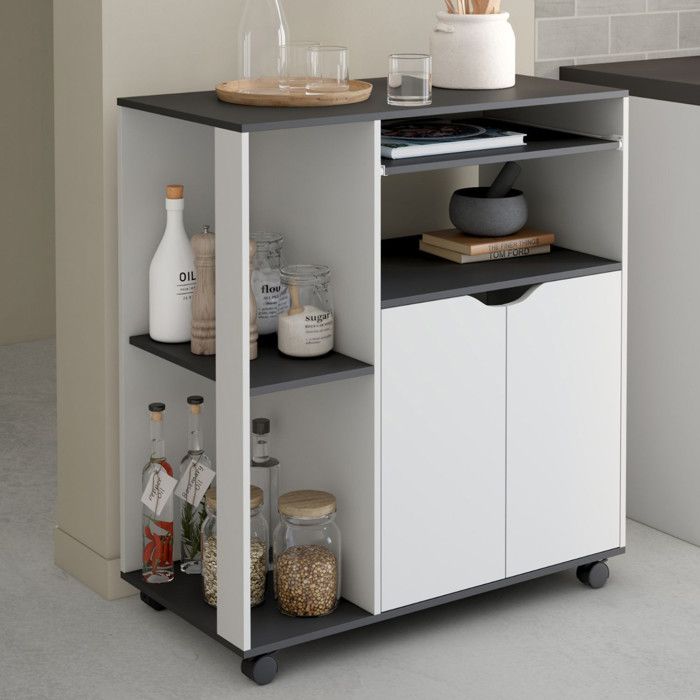 IDMARKET Desserte de cuisine COSI bois blanc et plateau gris L.76 CM IDMARKET Desserte de cuisine COSI bois blanc et plateau gris L.76 CM