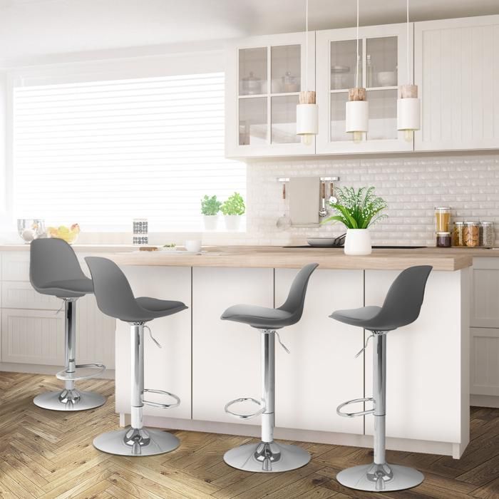 IDMARKET Lot de 4 tabourets de bar KARL design gris IDMARKET Lot de 4 tabourets de bar KARL design gris
