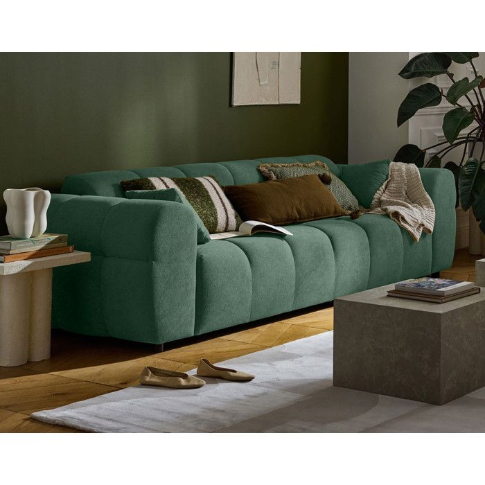 Ray - canapé droit 3 places en tissu texturé - Vert sauge